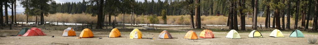 a comparison of 13 four-season tents, lined up for testing. in the...