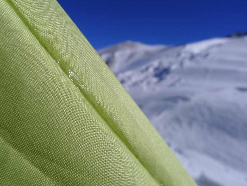 black diamond firstlight - the firstlight is only water-resistant, and the seams aren't taped...